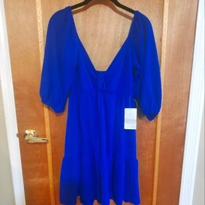 Royal Blue Puff Sleve Tier Dress